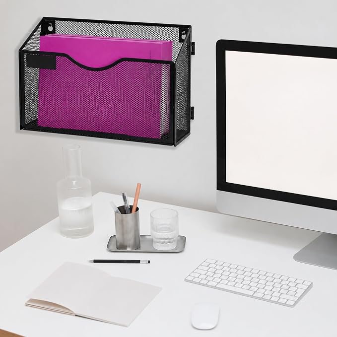 1 Pocket Mesh Wall File Holder Organizer Office Hanging File Folder Magazine Rack (Black)