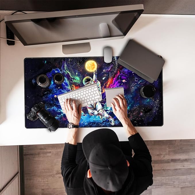 Astronaut Desk Space Mouse Pad for Boys - Galaxy Gaming Mouse Pad, 31.5x15.7in, Stitched Edges