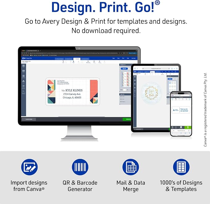 Avery Round Printable Labels, 2.5" Diameter, Matte White, Sure Feed Technology, Laser & Inkjet Compatible, 300 Blank Labels, Great for Branding, Packages, School Supplies,and More (5294) (Pack of 10)