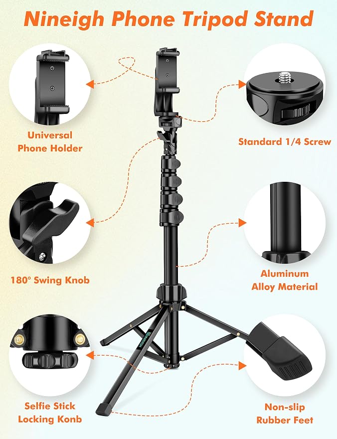 71" Tripod for iPhone, Phone Tripod Selfie Stick with Remote | Cell Phone Stand & Tall Travel Tripod for Recording Video Selfie Photo, Compatible with iPhone 17 16 15 14 Pro Max 13 Android