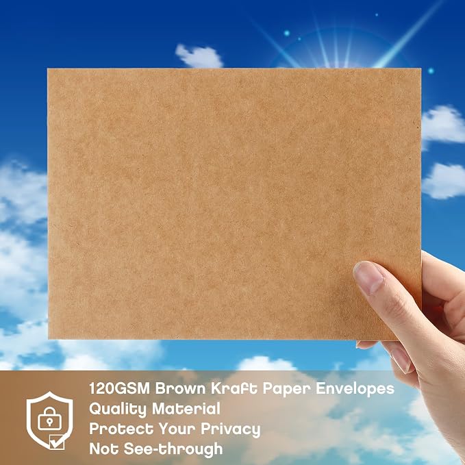 Fainne 1200 Pack Kraft Envelopes for Invitation, 120 GSM,A7, 5.25 X 7.25 in | Brown Envelopes for Invitation, 120 GSM Gift Card for Office, Wedding, Gift, Party, Baby Shower, Mailings