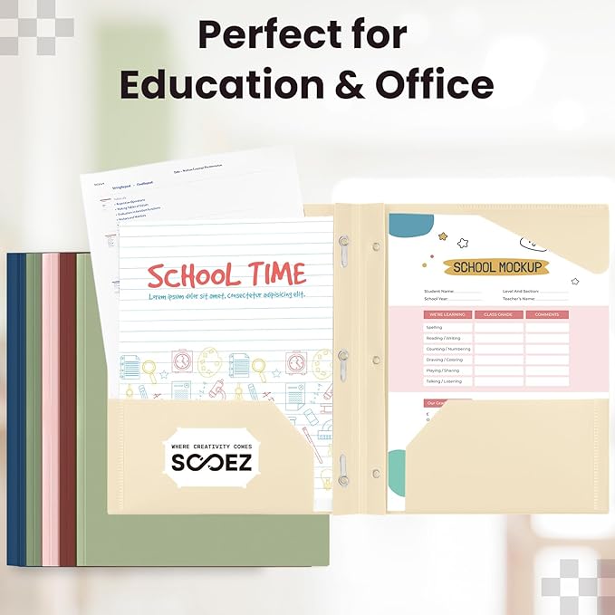 Sooez Folders with Pockets and Prong, 6 Pack, Retro Colors | File Folders with Prongs, 2 Pocket Folders Bulk, Plastic Folder for School College Supplies, Nursing Cute School Supplies