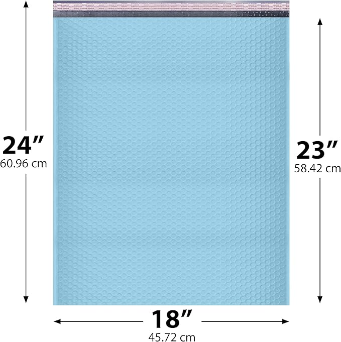Light Blue Poly Bubble Mailers 18x24 Inch #9 | Self Seal Large Padded Envelopes | Air Cushioned Bubble Mailer | Usable Size 18x23 Inch | Waterproof Lightweight Mailing Shipping Bags | 50 Pack