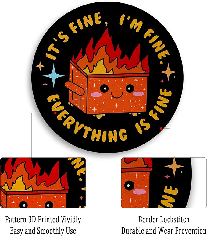 Gctriki Dumpster on Fire Mouse Pad, Orange Small Mouse Pads for Desk | Cute Design, Stitched Edge, Non-Slip Rubber Base, Round Mousepad For Laptop Gaming, Office Desk Accessories Decor for Women
