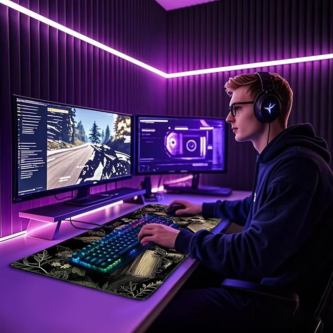Gothic Dark Botanical Large Gaming Mouse Pad Desk Mat 31.5"x15.7" | Extended Mousepad, Non-Slip Rubber Base , Stitched Edges, for Computer/Laptop/Office/Home