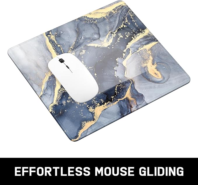 Mouse Pad, Minimalism Marble Style Computer Pad, Anti-Slip Rubber Mouse Mat with Stitched Edges for Gaming, Office, Laptop, PC, Women, 9" x 8" Thick 3 mm, Blue Gray Marble