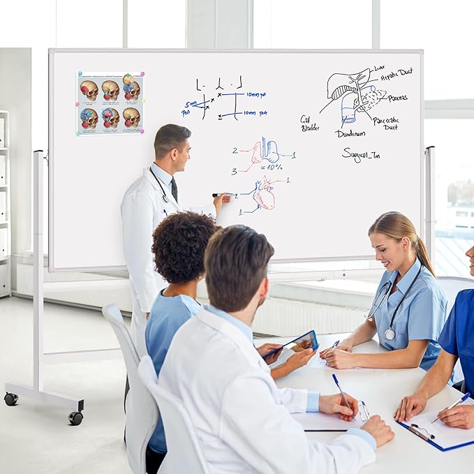 Maxtek Silver Rolling Whiteboard 72 x 48 in, Double-Sided Magnetic