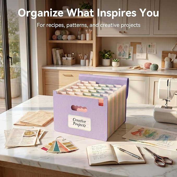 ThinkTex Accordion File Organizer, 26 Pockets File Folders, Soft Violet | Monthly Bill Receipt Documents Organizer, A-Z Colorful Tabs, Letter/A4 Size for Classroom Office Organization Home Hospital