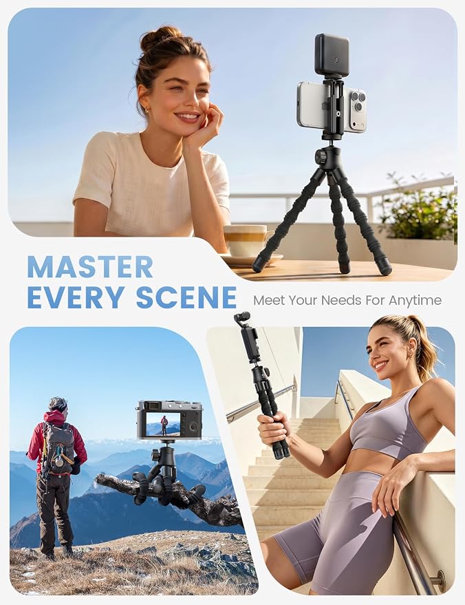 Lamicall Tripod for iPhone with Wireless Remote for iPhone Gopro Camera | Ultra-Stable, Mini Flexible Phone Stand for Recording with 1/4'' Screw, Cold Shoe for Pocket 3/4 fit Travel Content Creation