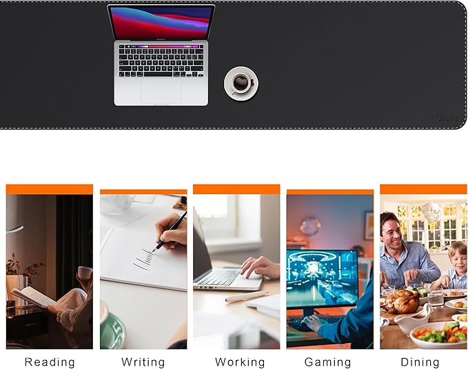 Mydours PU Leather Desk Pad, Large XXL 67"x15.7" Mouse Mat, (Black) | Extended Waterproof Protector Mouse Pad, Desktop Blotter, With Suede Base , for Office Home Decor Keyboard Lapptop and Mouse