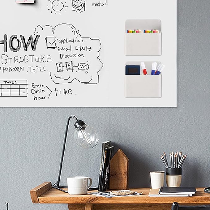 Magnetic Dry Erase Marker Holder, 2 Pack Magnetic Pen Marker Holder for Whiteboard, Fridge, Locker Accessories, School, Office, Home, Magnet Pen Cup, White