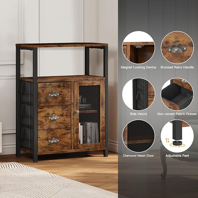 Homeiju Bathroom Storage Cabinet Organizer with 3 Drawers and 1 Door | Freestanding Bathroom Cabinet for Kitchen, Living Room, Home Office
