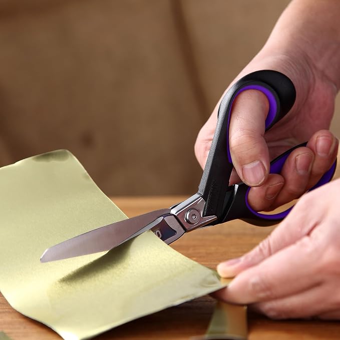 LIVINGO 9" Titanium Shears, Heavy Duty Scissors All Purpose, Purple/Black | Titanium-Coated Stainless Steel Blades, Ergonomic Right-Handed Scissors for Sewing, Carpet, Craft & Household Use