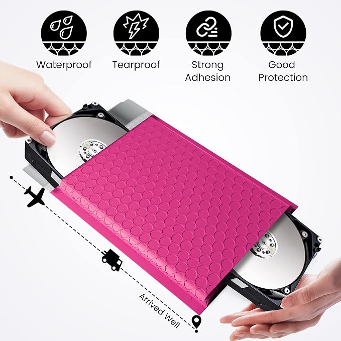 Fuxury Bubble Mailers 6x10” 500 Pack Usable Size 6x9" Padded Envelopes Bulk | Self Seal Padded Mailers Waterproof Cushioned Shipping Bags for Jewelry, Makeup, Cards & Small Business, #0 Pink