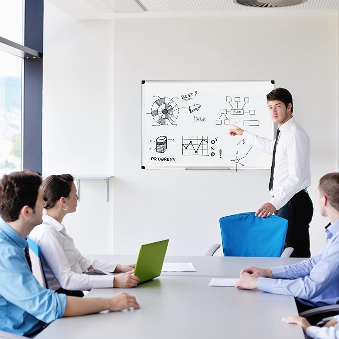Amazon Basics Magnetic Dry Erase Whiteboard, 36"W x 24"H, Aluminum Frame, Silver/White, Easy to Install and Clean