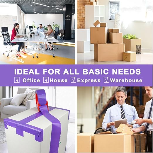 BOMEI PACK Purple Packing Tape with Dispenser, 2.4 Mil 1.88 Inch x 110 Yards, 6 Refills Rolls Purple Color Box Packaging Tape for Moving, Shipping, Mailing and Storage