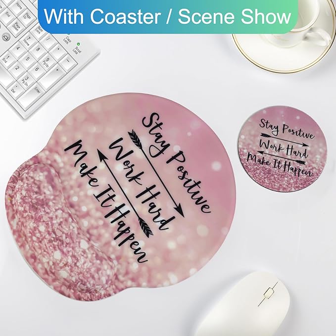 Ergonomic Mouse Pad with Wrist Support Rest,Large Mousepad Gel Wrist Rest, with Coaster Non-Slip & Pain Relief for Computer, Desk, Home&Office-Positive