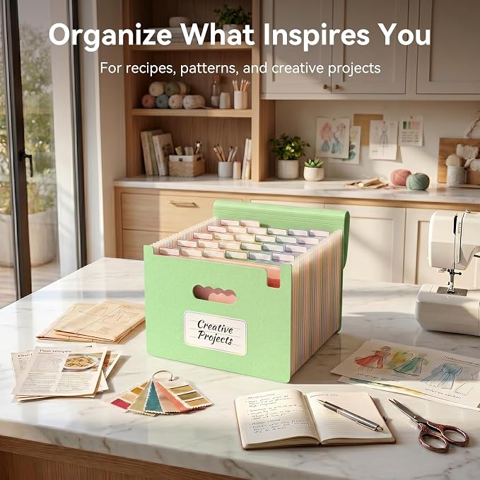 ThinkTex Accordion File Organizer, 26 Pockets File Folders, Pistachio Green | Monthly Bill Receipt Documents Organizer, A-Z Colorful Tabs, Letter/A4 Size for Classroom Office Organization Home Hospital