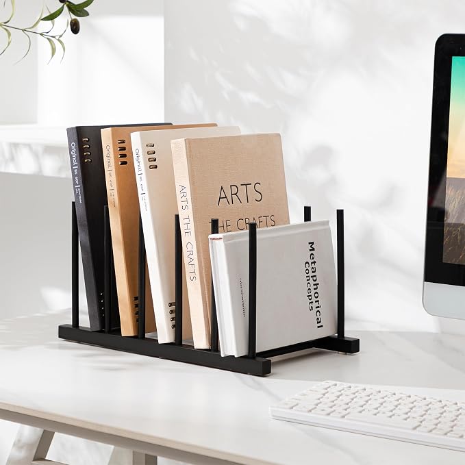 HBlife Desk File Organizer 1 Pack Bamboo 5 Section Vertical File Sorter | Black,Binder & Folder Holder for Home,Office & School