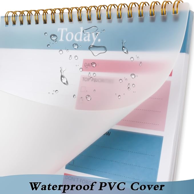 To Do List Notepad, Daily Planner, 6.5" x 9.8" | 104 Pgs, Undated 52 Duplex-Printed Sheets, Waterproof Cover,Double Spiral, Checklist Notepad, Office School Oraganized