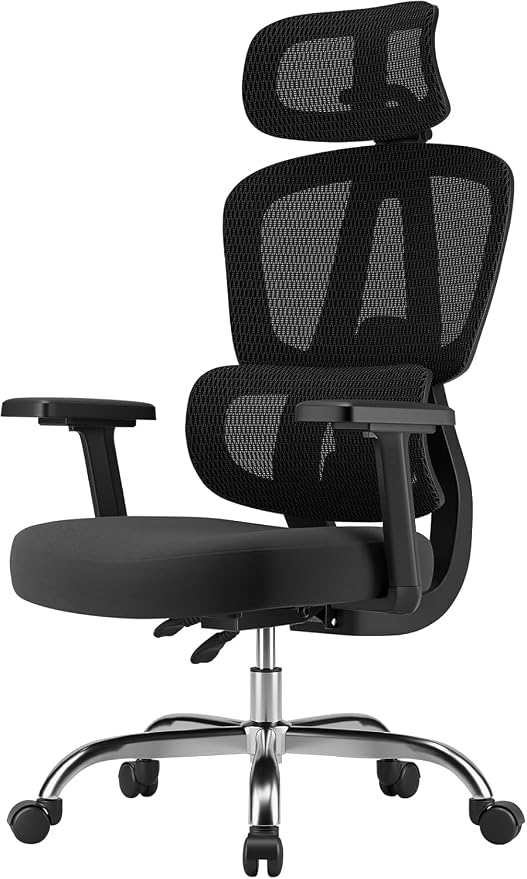 Office Chair Ergonomic Desk Chair Breathable Mesh Chair with Lumbar Support & Headrest, Black Office Chair 330 Lbs Home Computer Chair Thickened Cushion for Adults & Women (Small Chair)