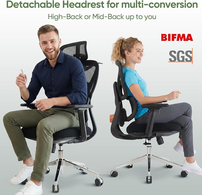 Ergonomic Mesh Office Chair, Desk Chairs with Adjustable Lumbar Support, 4D Flip-up Arms & 3D Headrest, Comfy High Back Breathable Mesh Computer Chair for Home Office, 400lbs (Black)