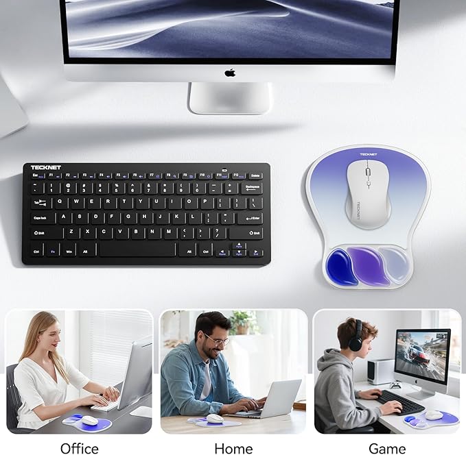 TECKNET Gel Mousepad, Ergonomic Mouse Pad with Gel Wrist Support for Relieve Wrist Pain Comfortably - Non-Slip Base & Waterproof Surface for Office, Gaming, and Study Comfort - Light Blue