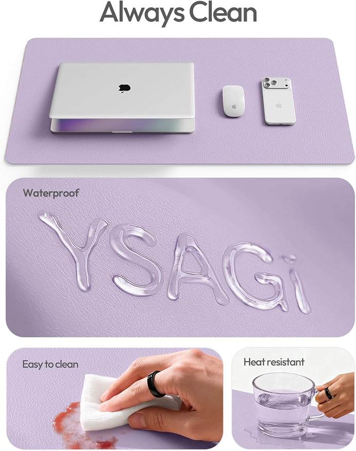 YSAGi Leather Desk Protector, Office Mat, Large Mouse Mat, Non-Slip PU Leather Blotter, Laptop Desk Mat, Waterproof Writing Pad for Office and Home(Light Purple, 63" x 17.2")