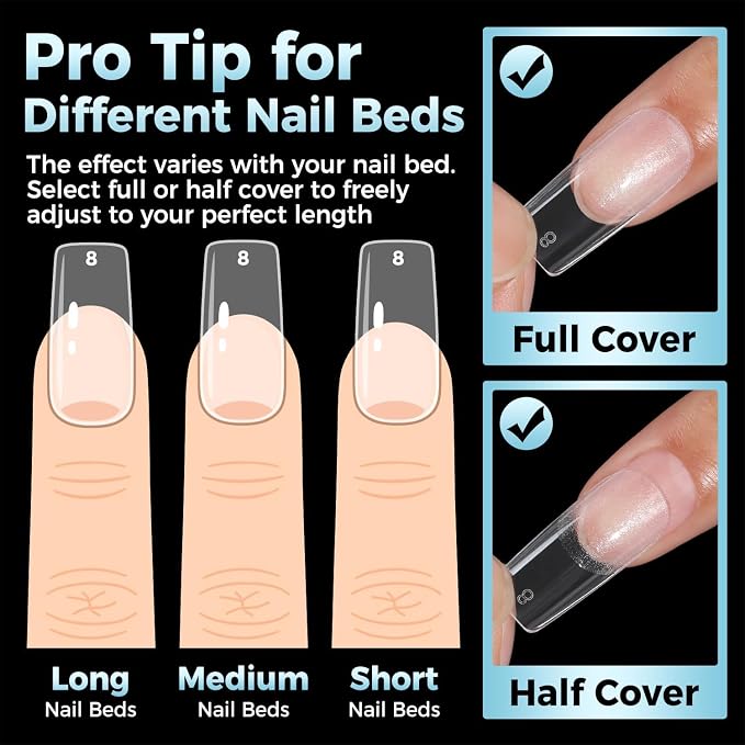 Luckyfairy Medium Square Nail Tips, 360pcs Soft Gel Pre-Shaped Acrylic Fake Nails, Half Matte Full Cover Clear Gelly Press on Flase Nail Tips for Extension Nail Manicure Home DIY 12 Sizes Gelly Tips