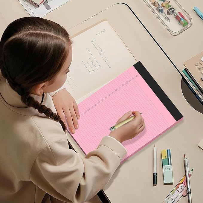 AILZFEI 5 Pack Colored Legal Pads 8.5 x 11 College Ruled Paper Note Pads Narrow Ruled 50 Sheets per Notepad Perforated Writing Pad Durable Sturdy Back 8x11 Pads of Paper Pink Purple Blue Green Yellow