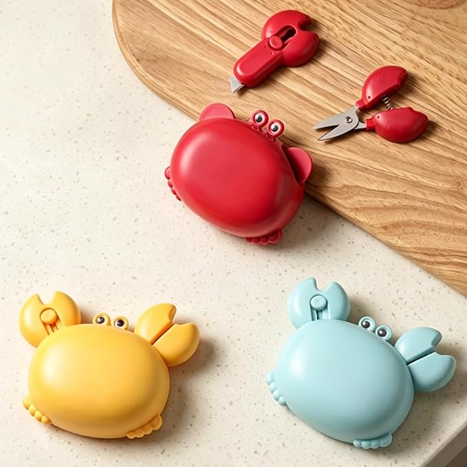 Crab Magnetic Box Cutter| 4-in-1 Retractable Utility Knife with Bottle Opener Mini Scissors Cute Fridge Magnet (Red)