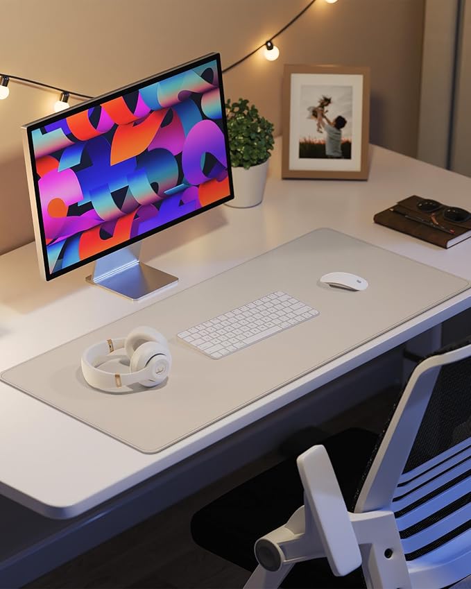 AFIING Extra Large Desk Mat - 55" x 24" PU Leather Non-Slip Desk Pad for Office and Home - Ideal for Large Mouse Pad and Desk Mats on Top of Desks (Beige)