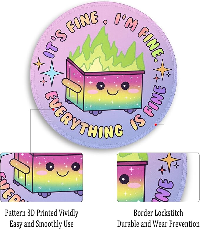 Gctriki Dumpster on Fire Mouse Pad, Gradient Purple Mouse Pads for Desk | Cute Design, Stitched Edge, Non-Slip Rubber Base, Round Mousepad For Laptop Gaming, Office Desk Accessories Decor for Women