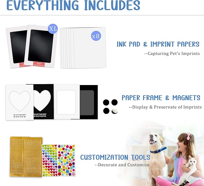 MYPAWLETS Paw Print Kit,Clean Touch/Inkless Ink Pad for Dog/Cat Pawprints,Paw Print Stamp Pad for Dogs,Dog Paw/Nose Print Kit Keepsake,Pet Paw Print Impression Kit with Frame,Gifts for Pet Parents-2L