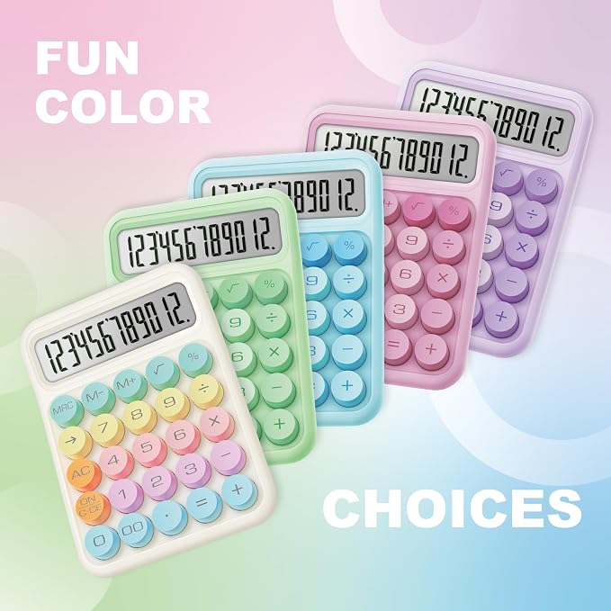 CATIGA Mechanical Switch Calculator, Colorful Calculator with 12 Digit Large LCD Display & Big Buttons for Office Desk, Classroom Math, Back to School Supplies, Cute Aesthetic Desk Accessories