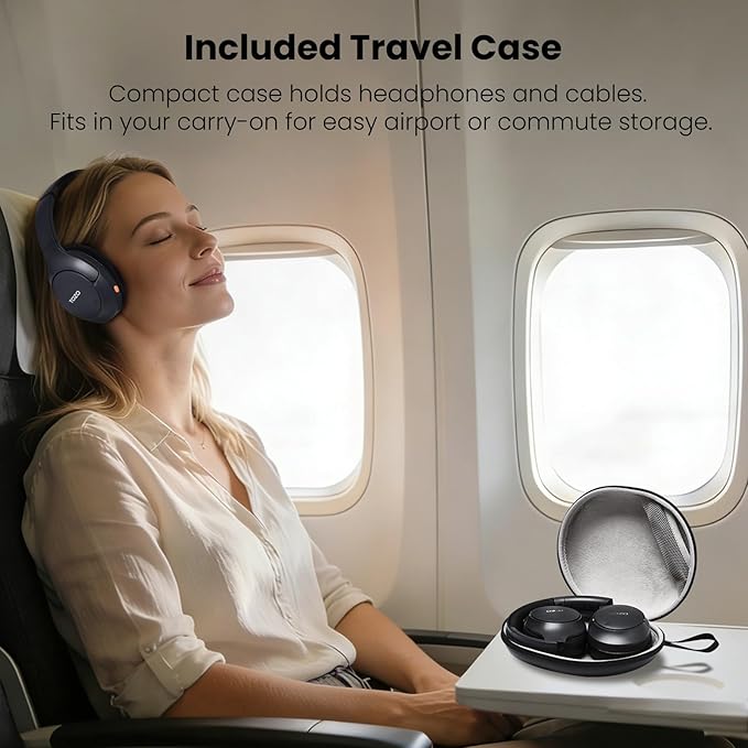 TOZO HT3 Hybrid Noise Cancelling Headphones, 90H Battery Life Wireless Over Ear Bluetooth 6.0 Foldable Headset, AI Voice Assistant with 5 Mics, Connect 2 Devices and Hi-Res Sound, 32 EQ Audio Presets