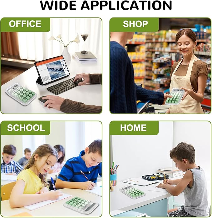 Cute Calculator, Mechanical Switch Calculator, Calculators Desktop 10 Digits, Desk Calculator with Big Buttons and LCD Display,Battery Power,Basic Small Calculator for School Home Office(Green)