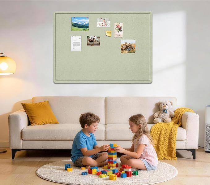 Large Bulletin Board 60" x 36" Felt Cork Board,Decor Pin Board, Sage Green | Cork Board Alternative for Wall, Foldable Self-Adhesive Vision Board Prayer Board with Pushpins for Home Office Classroom