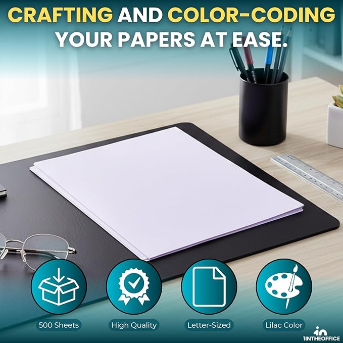 1InTheOffice Lilac Colored Copy Paper, Crafting & Office, 8.5 x 11", 20 lb, 500 Sheets