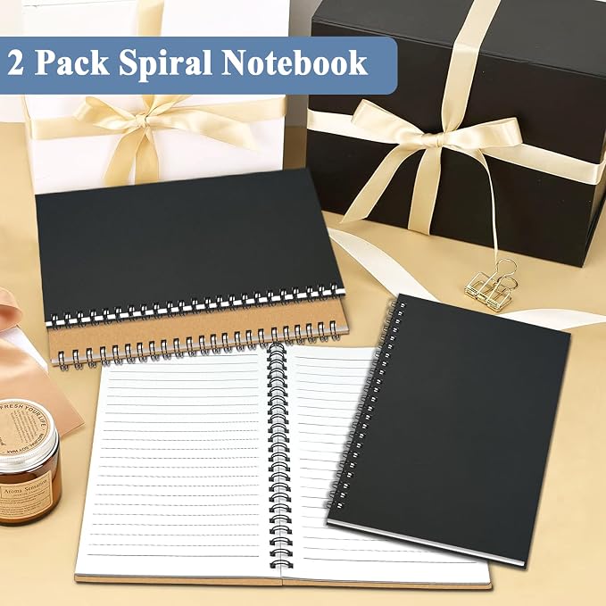 2Pack Small Spiral Notebook A5, 5.5x8.3” Notebook for Work 120Page Notepads | Colored Multipack College Ruled Notebooks A5 Kraft Spiral Bound Small Notebook Journal Lined Note Pads for Writing Journaling