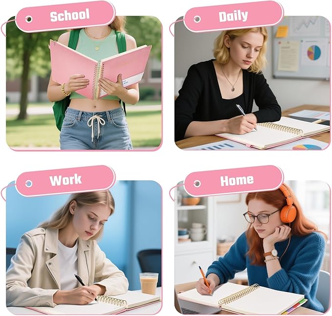 5-Subject Hardcover Spiral Notebook, 8.5" x 11", College Ruled | 300 college-ruled pages, 100 GSM paper, 5 removable dividers, inner pocket and protective metal corners