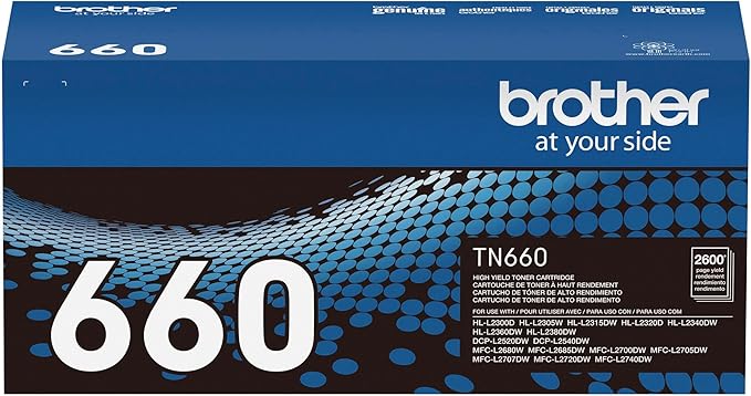 Brother Genuine High Yield Toner Cartridge, TN660, Replacement Black Toner, Page Yield Up to 2,600 Pages, Amazon Dash Replenishment Cartridge, Black, 1 Pack