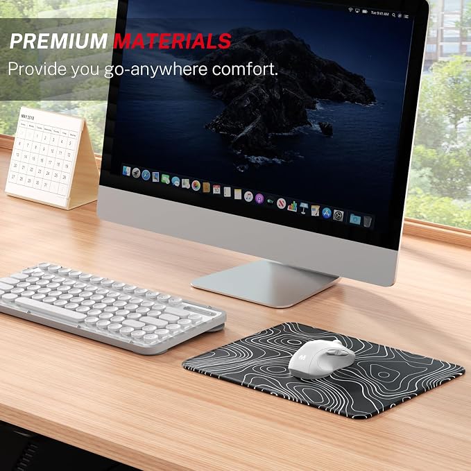 MROCO Essential Office & Gaming Mouse Pad, 8.5 x 11 Inch, Black Topographic | Anti-Fray Stitched Edges, Functional Pattern Design, Non-Slip Rubber Base, Water and Stain Resistance