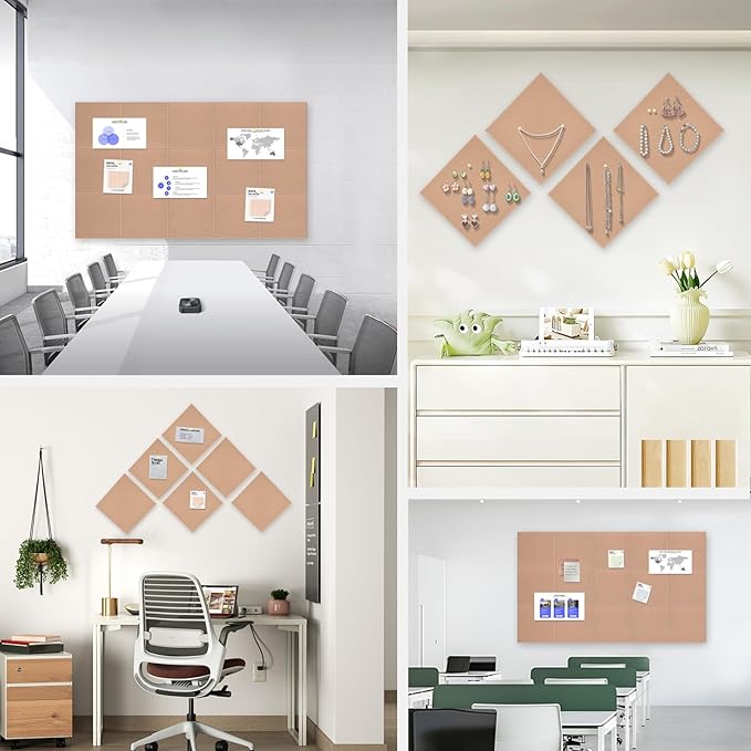 48" x 36" Large Felt Bulletin Board 1/2" Thick, Salmon Pink | 12 Pack Felt Tiles, Cork Board Alternative, 60 Adhesive Tabs, Pin Board for Home Office Decor with Easy Install