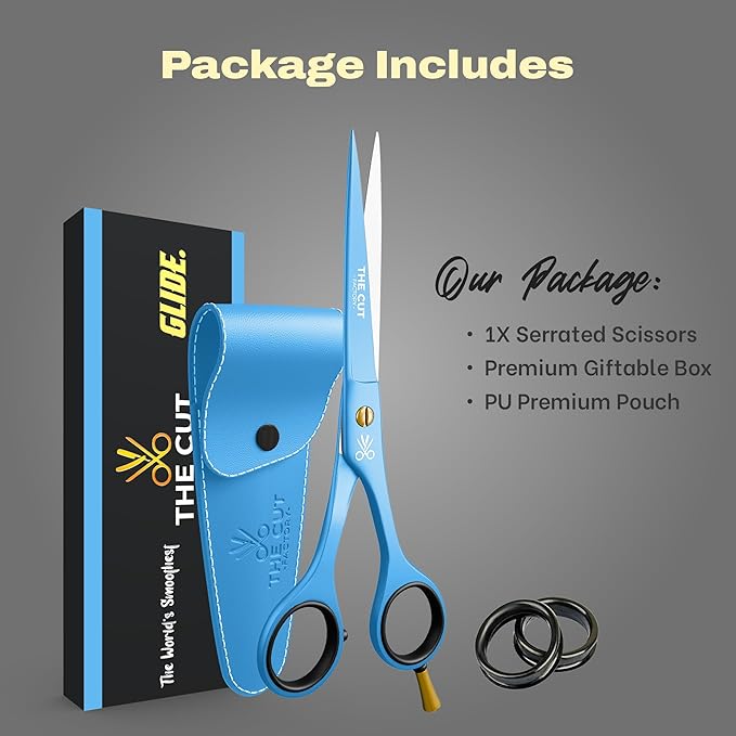 The Cut Factory- 6.5” Professional Hair Scissors - High Carbon 420 Stainless Steel Hair Cutting Scissors, Ultra-Sharp Barber Shears for Salon & Home (Blue)