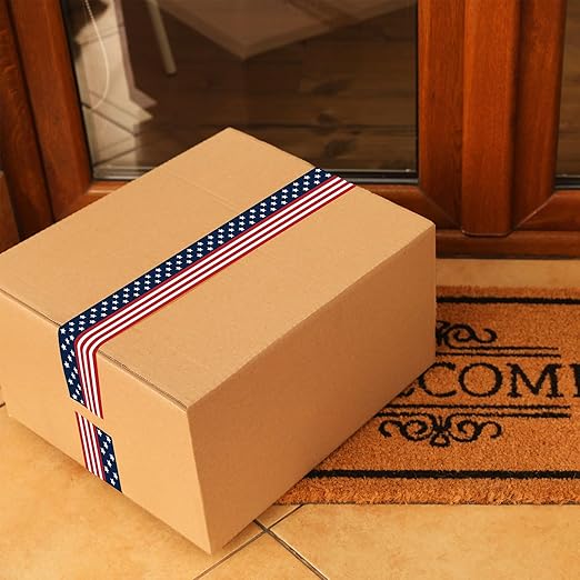 Whaline Patriotic Packing Tapes 4th of July American Flag Printed Tape Waterproof Independence Day Shipping Tape for Small Business Gifts DIY Crafts Box Cartons Decor