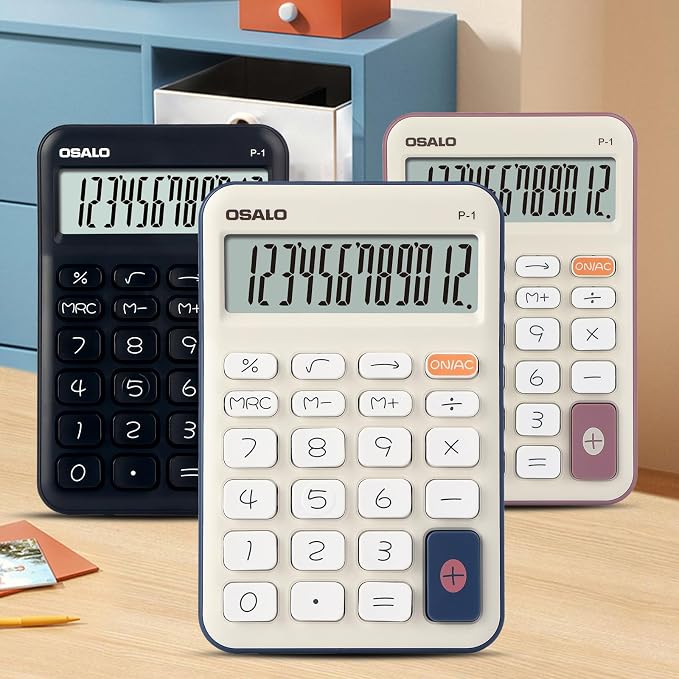 Pendancy Blue Small Desk Calculator, 12-Digit LCD, Memory, Auto-Sleep | Pocket Basic Calculator for School, Office & Travel, 2.6-Inch LCD, Tactile Keys, Undo, Square Root, Battery Powered