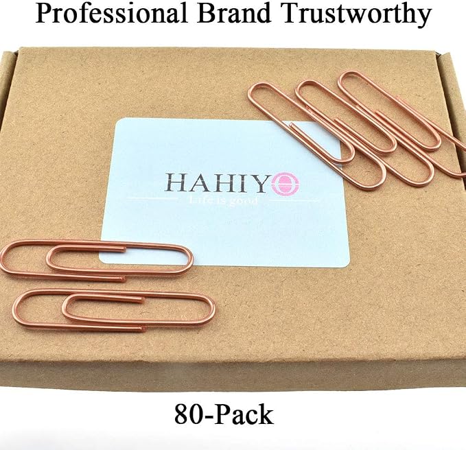 HAHIYO Paper Clips Large 2 inches Length Rose Gold Paperclips Vinyl Coated Prevent Scratching Tearing the Pages Sturdy for Bookmark Organize Home Office School 80 Pack