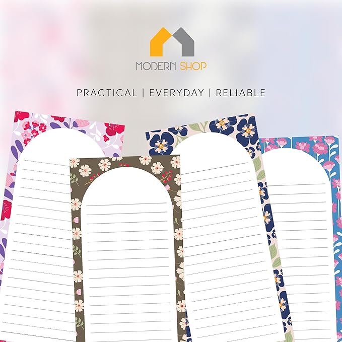 Modern Shop 8 pack Magnetic Notepad- Floral Design| 25 sheet/pad 7.5x3.5 in | Notepads for Grocery List, Shopping List, To-Do List, Reminders