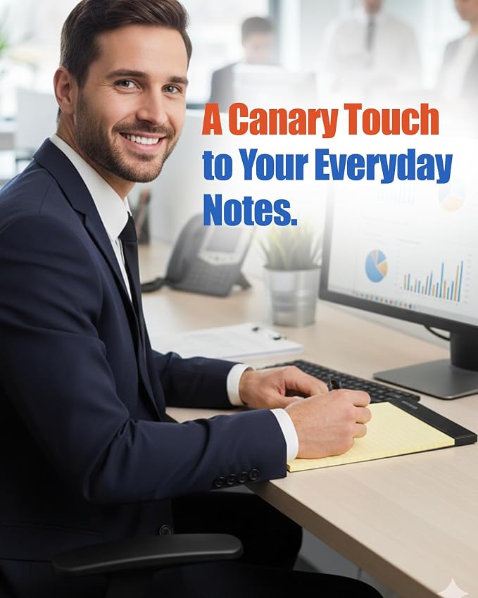 Mintra Office Canary Legal Pads - With Micro-perforated sheets, Smooth-lined paper, Ideal for Office Tasks, Assignments or Notes, Meetings, and Journaling, 6 pack Narrow Ruled, Basic Pad, 5"x8"